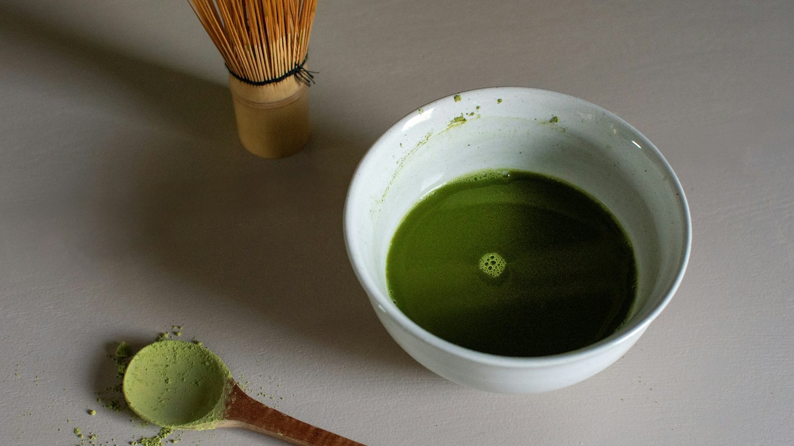 Prepared matcha tea in a ceramic bowl