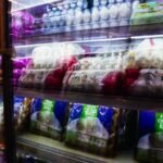 Shelves of packaged foods in a grocery store