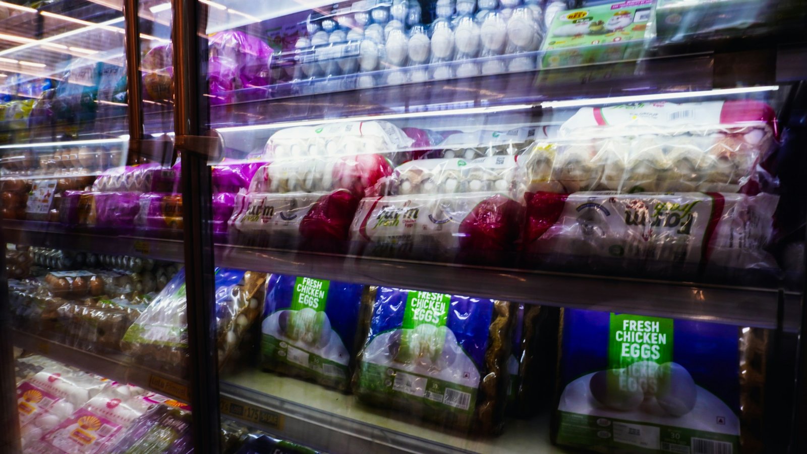 Shelves of packaged foods in a grocery store